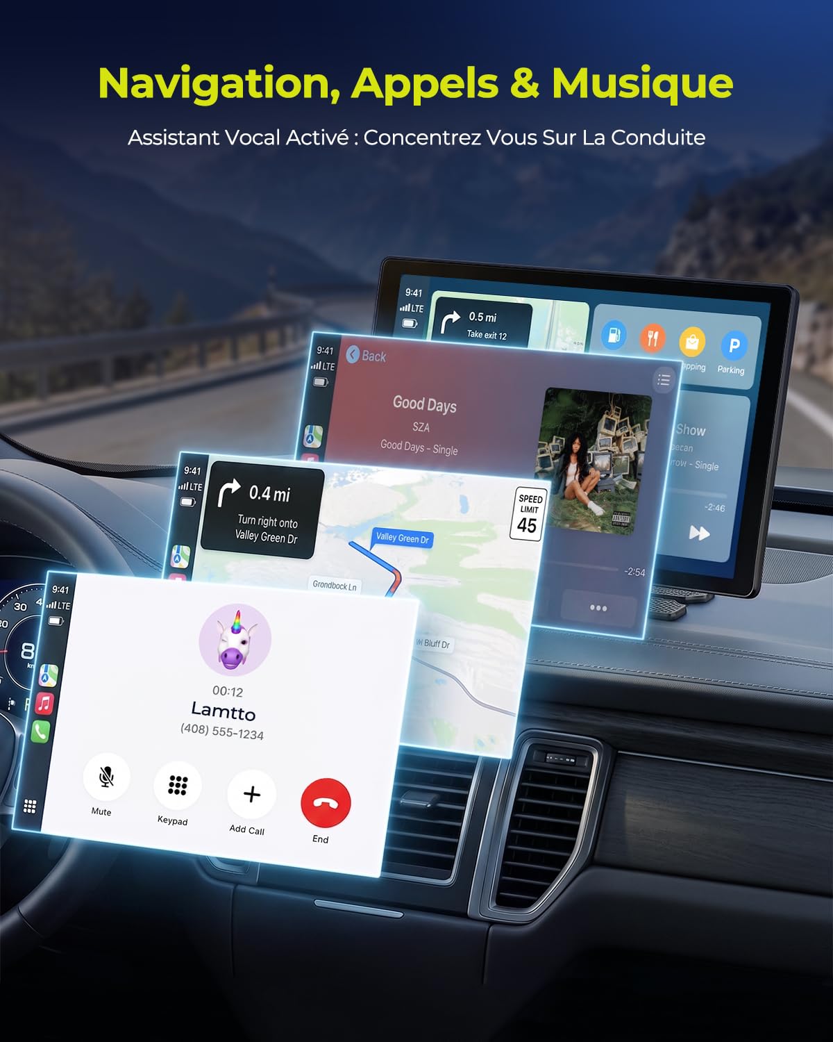 LAMTTO Écran CarPlay Voiture sans Fil 11 Pouces avec APPs Youtube TikTok Portable pour Apple CarPlay & Android Auto avec Caméra de Recul/Navigation/Écran Tactile in-Cell/Assistant Vocal/OTA/Bluetooth