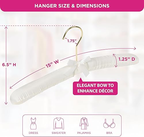 Miniatura 4 de Florida Brands ganchos acolchados de satén, con garfios dorados, paquete de 12