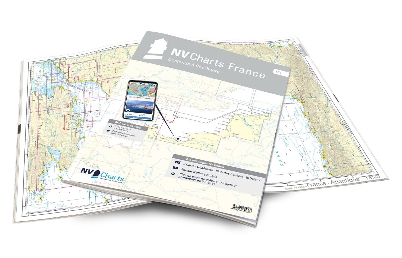 NV Atlas France FR 1 mit App Lizenz- Seekarte Frankreich - Oostende to Cherbourg