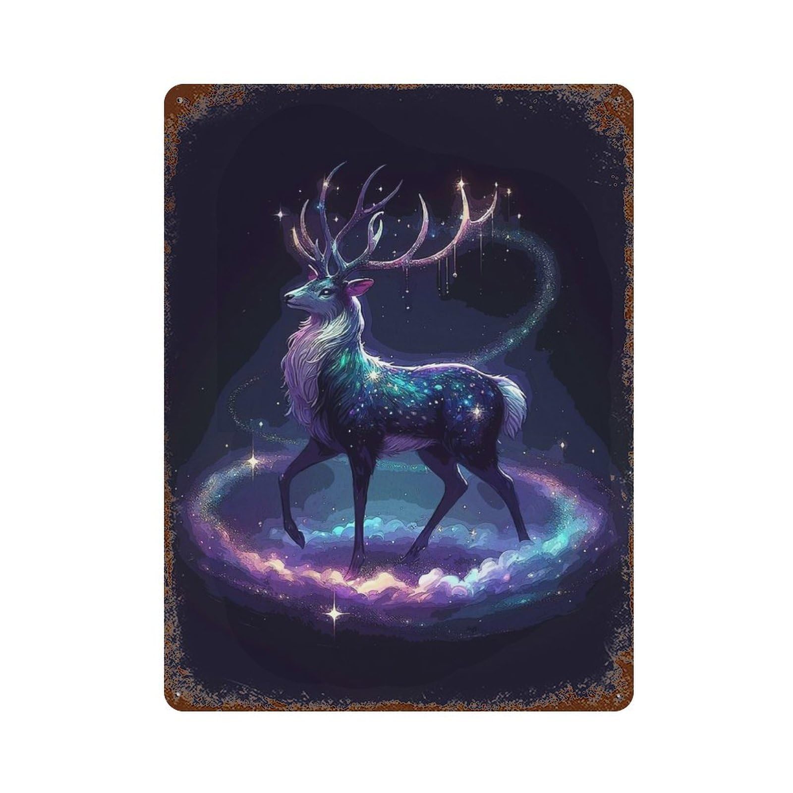 Cosmic Deer Nebula Weathered Tin Sign 15.7"x11.8", Classic Wall Plaque for Garage, Bar And Workshop Decor