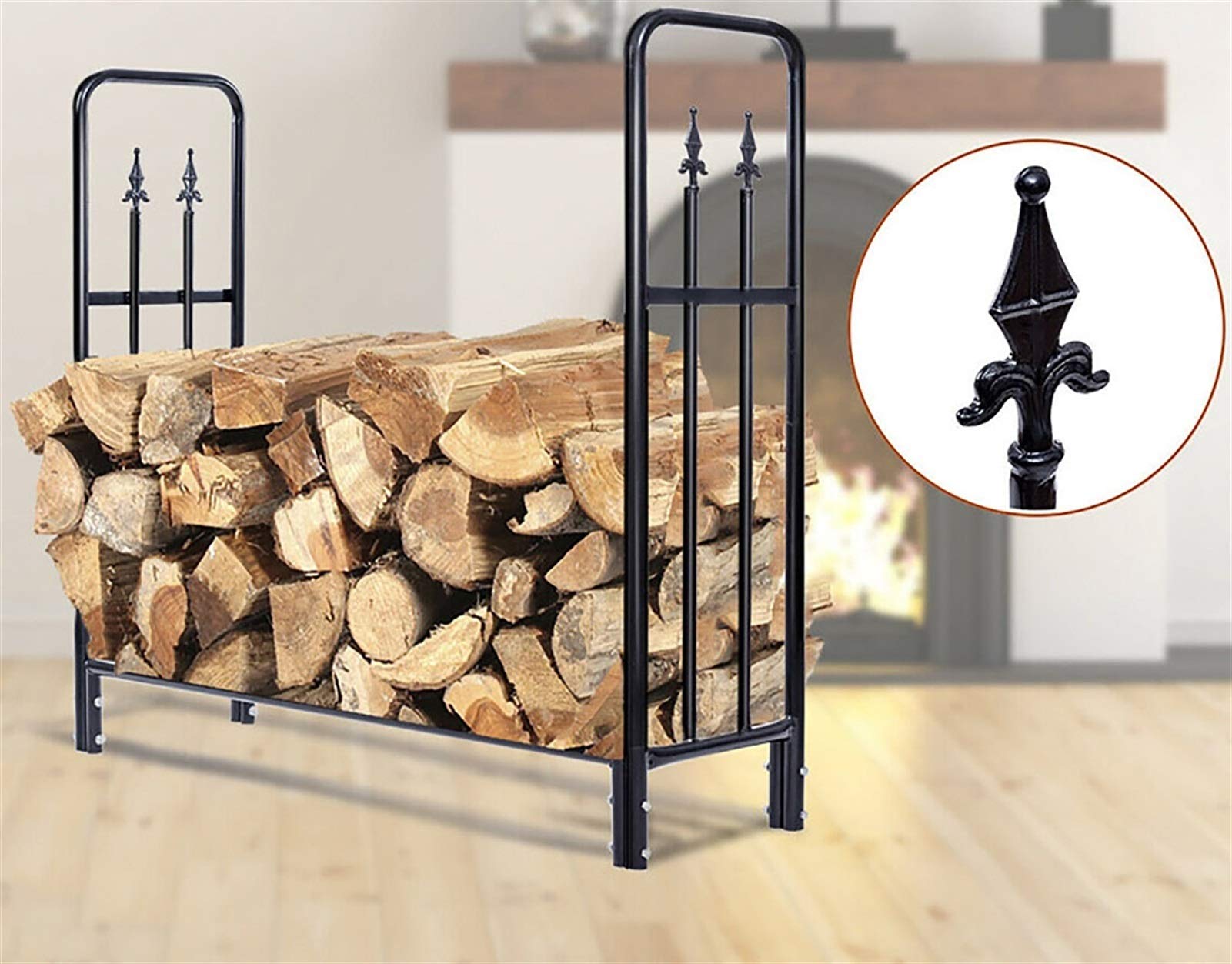 Support de bois de chauffage intérieur/extérieur en acier noir