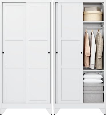 Armoire Wardrobe Closet,20" Deep Armoire Wardrobe Cabinets with Sliding Doors and Shelves,Narrow…