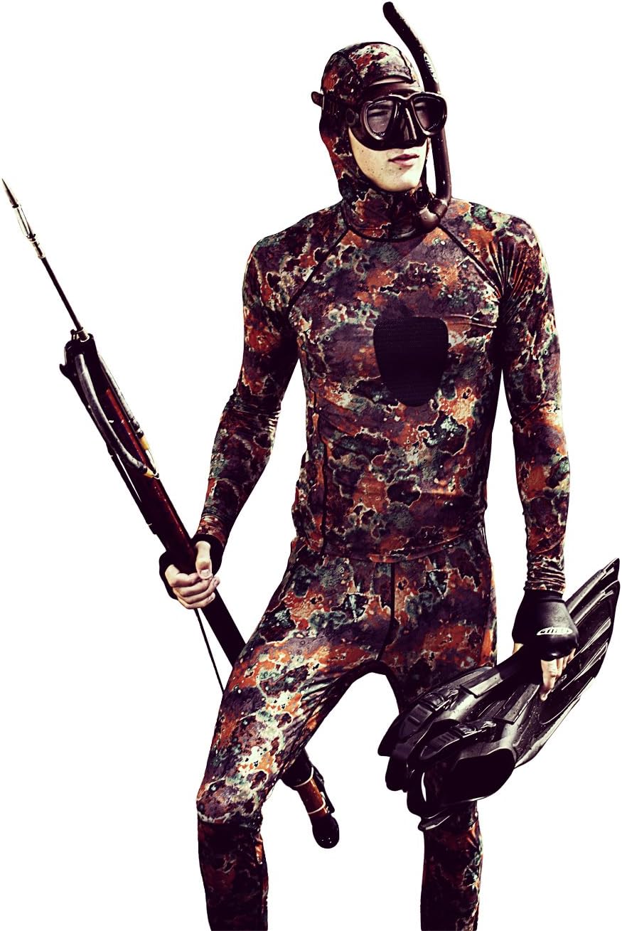 Tilos Camouflage 5.5oz Spearfishing UPF 50+ Rash Guard w/Hood (Small, Brown Camo)