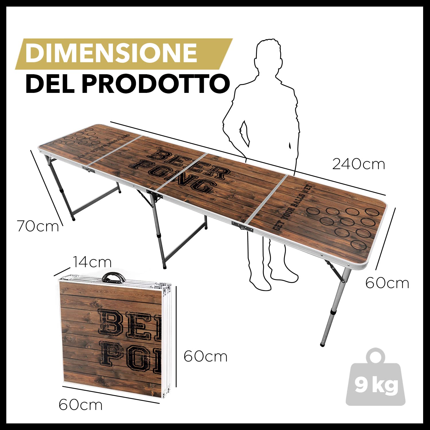 Original Cup® - Tavolo da Beer Pong® Ufficiale, Pieghevole e trasportabile con Rivestimento Impermeabile AntiGraffio - Approvato per i tornei di Beer Pong - Gioco da Bere per Feste Divertenti