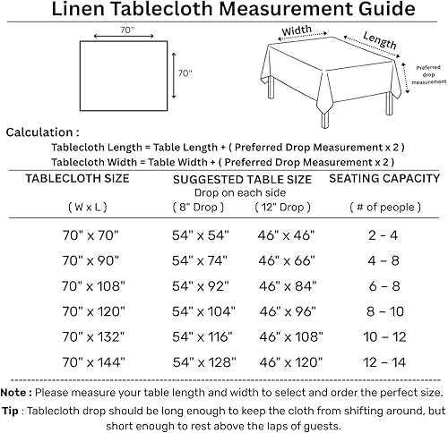 Miniatura 3 de Solino Home Sonoma - Mantel cuadrado de lino de 70 x 70 pulgadas, 100% lino puro, prelavado, color rosa suave, lavable a máquina, para interiores y