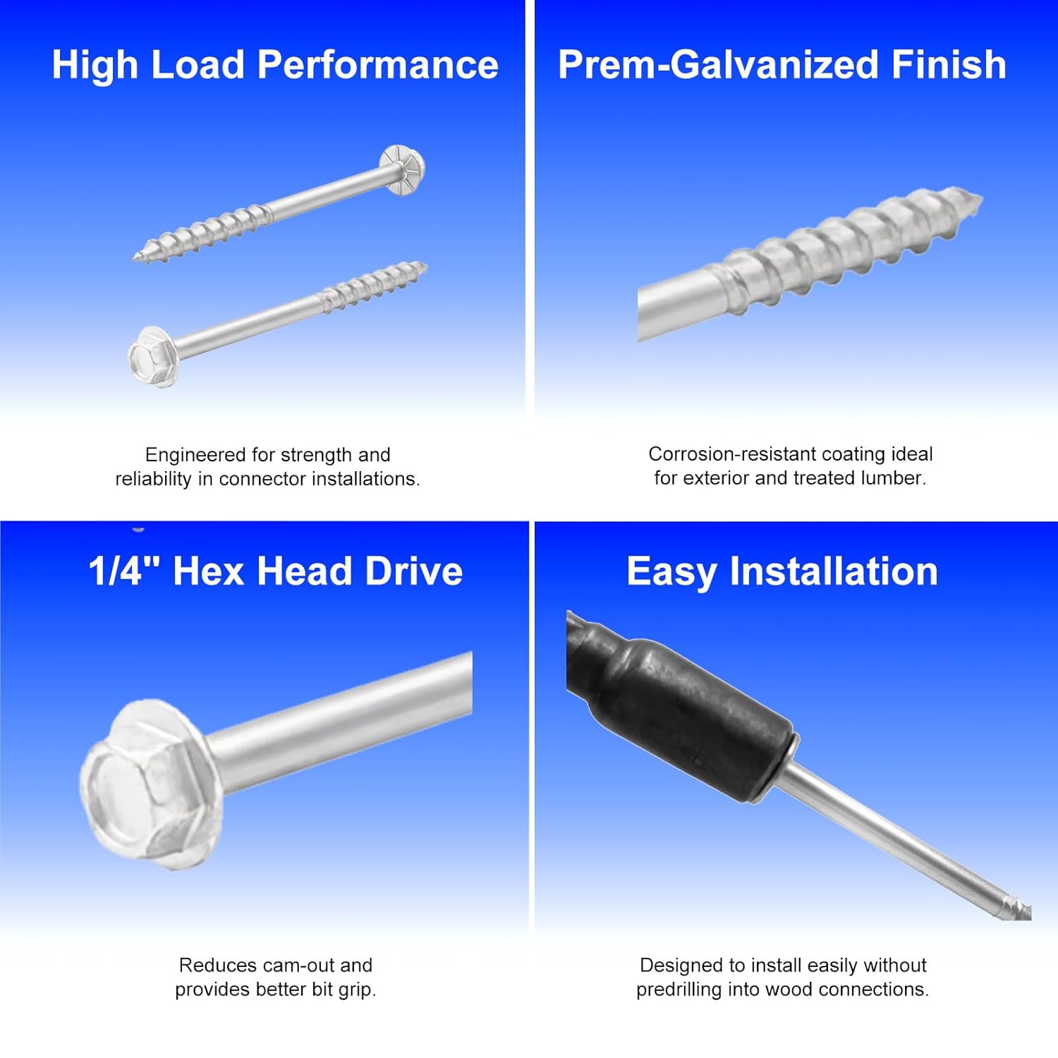 VCTGAM® SD Connector Screws SD9212R200 – 9 x 2-1/2", 1/4" Hex Head, Structural Framing Joist Hanger Screws, Prem-Galvanized High-Strength Corrosion & Deformation Resistant Wood Screws, (200-Qty)