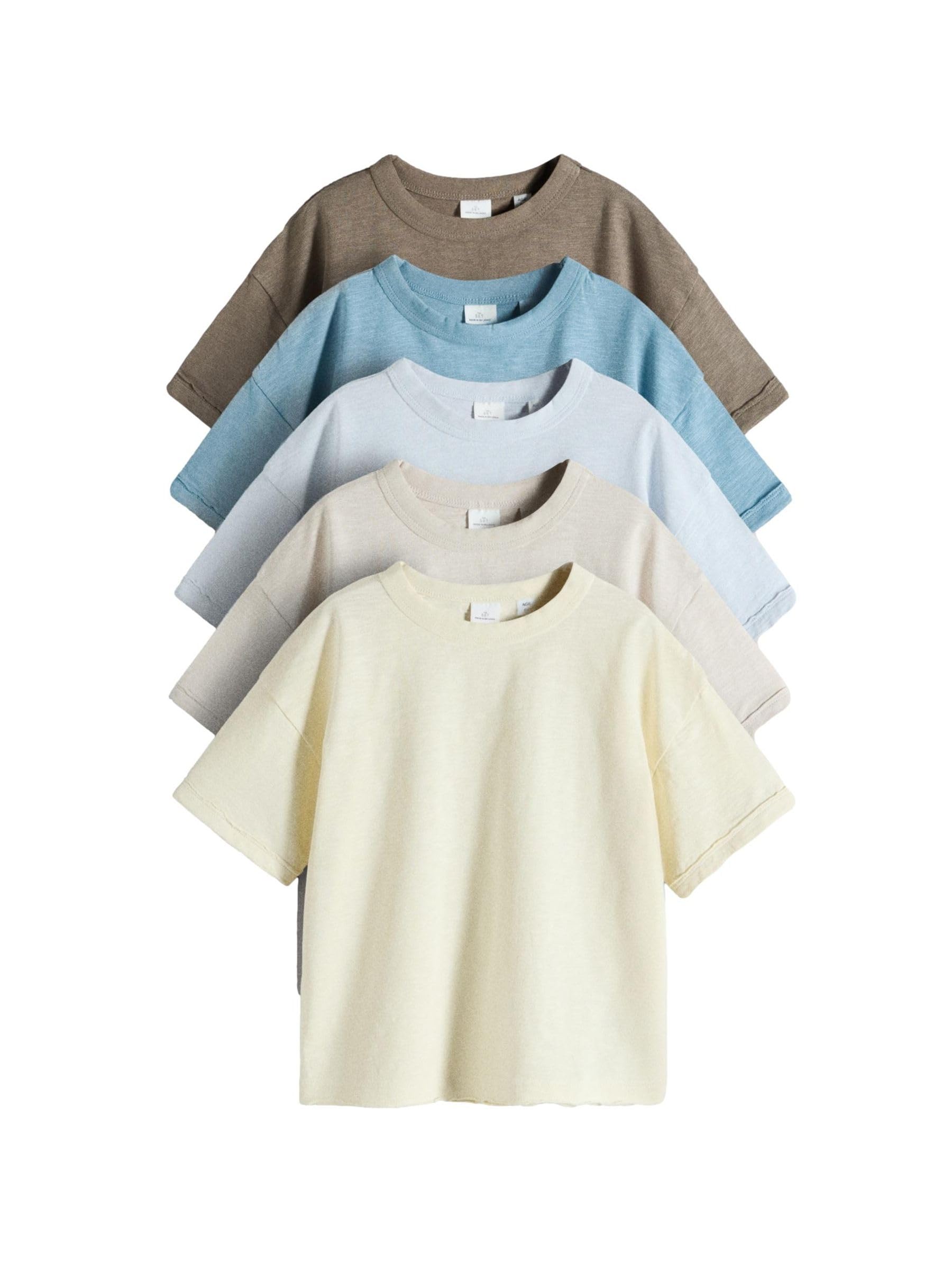 THE SET Jungen Oversized Fit T-Shirt aus Slub-Baumwolle, 5er-Pack