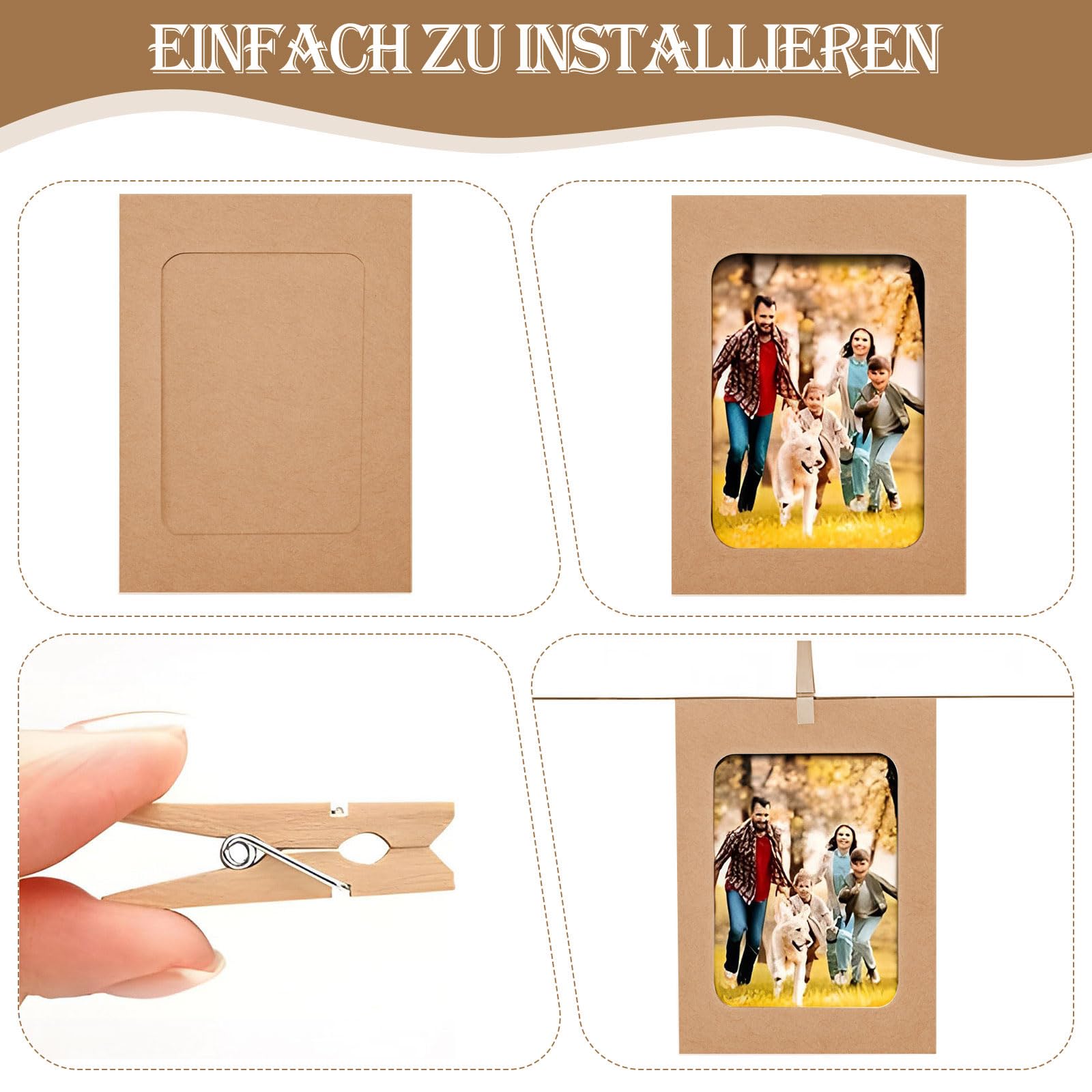 YceLon Fotoleine Set Mit 20 Rahmen - 10x15cm Foto Girlande Mit Holzklammern & Hanfseil Für DIY Deko
