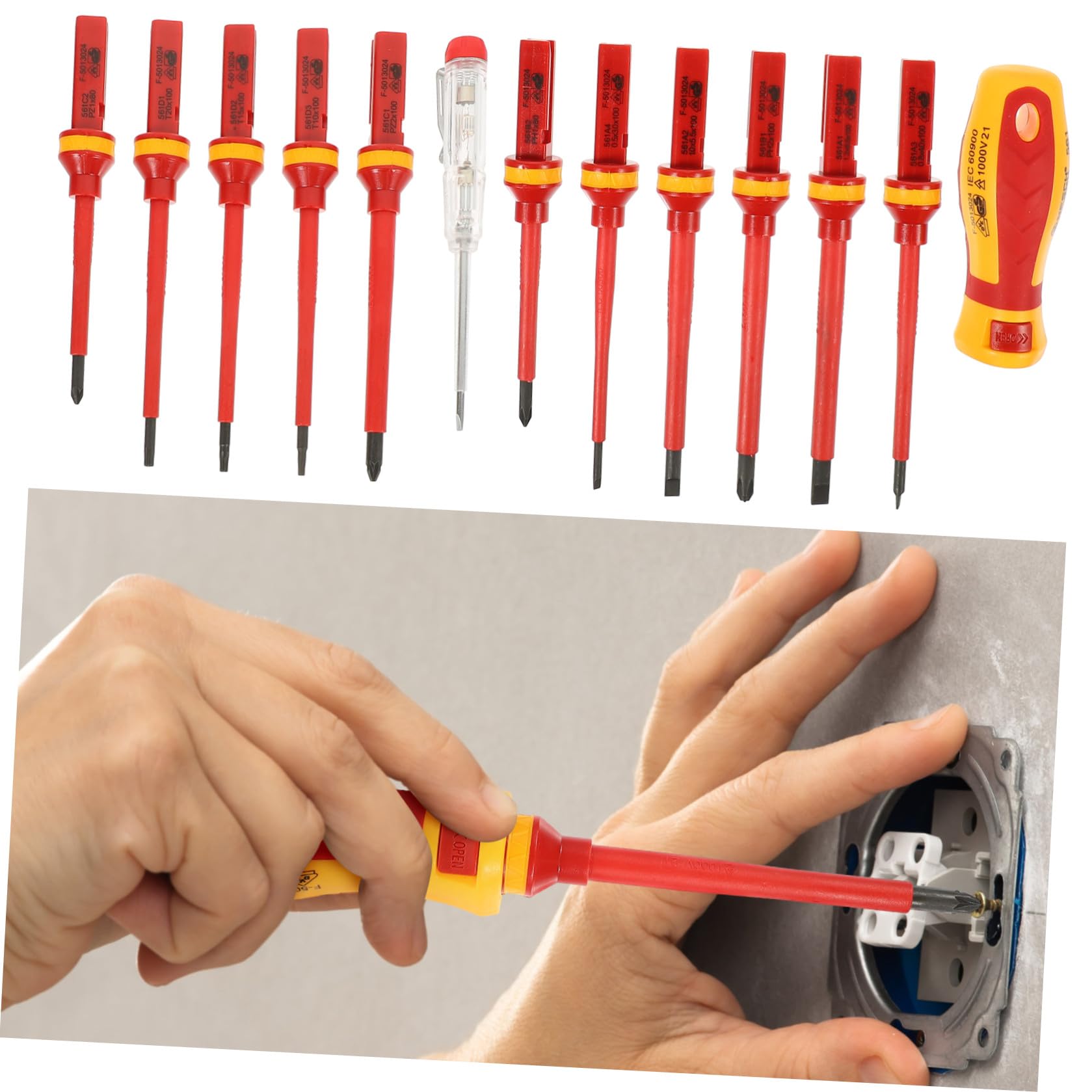 Set di 13 Cacciaviti Isolati Slotted per Elettricista Punte Magnetiche Manico Ergonomico e Vanadio, Custodia Inclusa per
