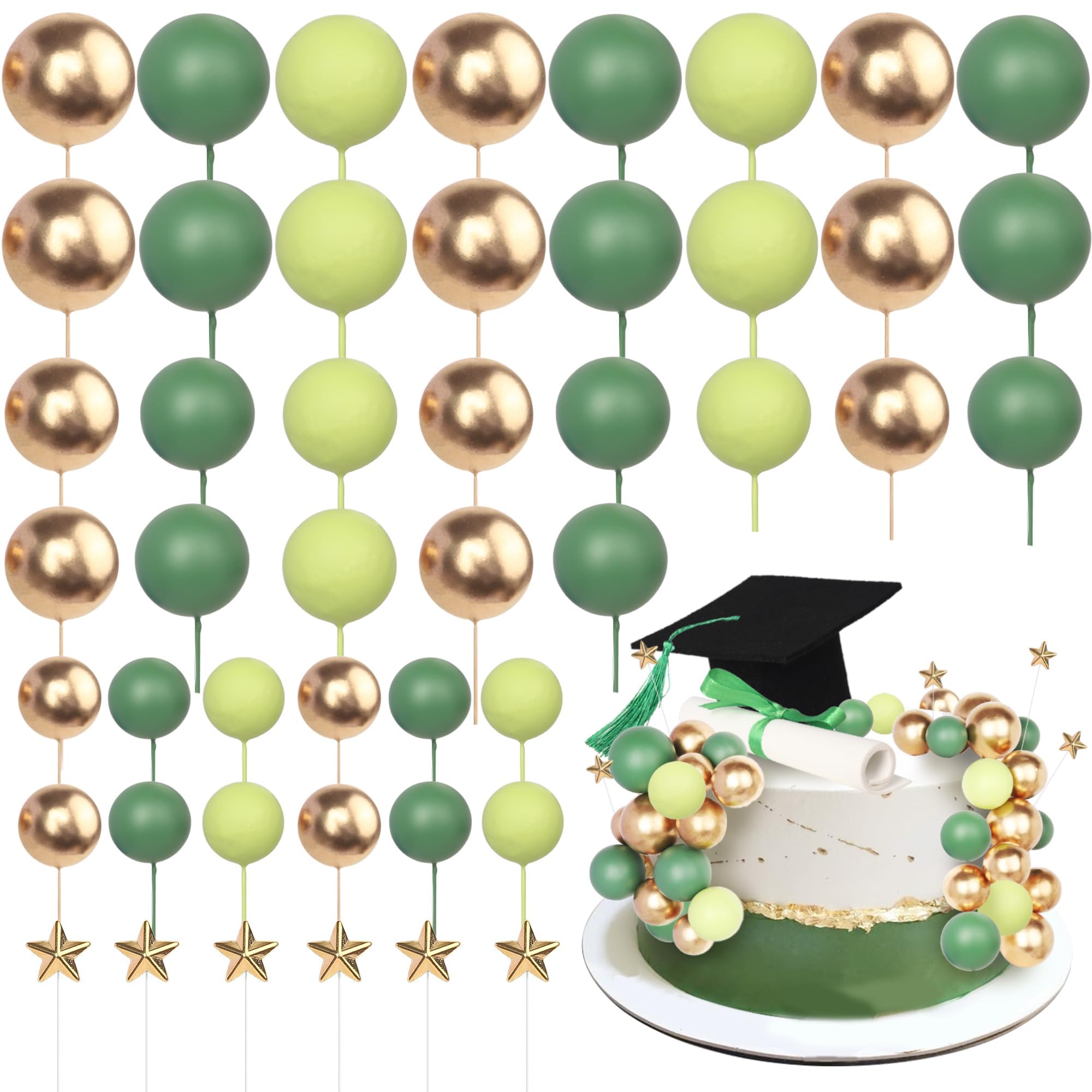 Xsstarmi Grad Cap Cake Topper Decor Star Balls Congrats Grad Diploma Done Cake Pick Class of 2026 Graduation Party Cake Decorations for Prom 2026 Graduation Party Cake Supplies Black Green
