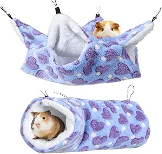 2 Pieces Small Animals Pet Cage Hammock Hanging Tunnel, Guinea Hammock Bed Accessories for Ferret Rat Chincilla (Purple)