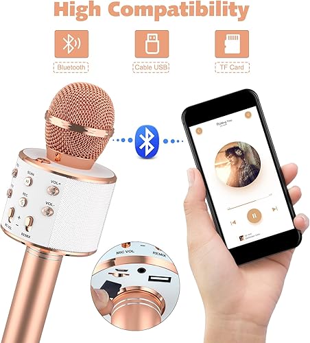 Miniatura 3 de Ankuka Paquete de 2 micrófonos de karaoke para niños, micrófono de karaoke inalámbrico Bluetooth para cantar, máquina de altavoz de micrófono de
