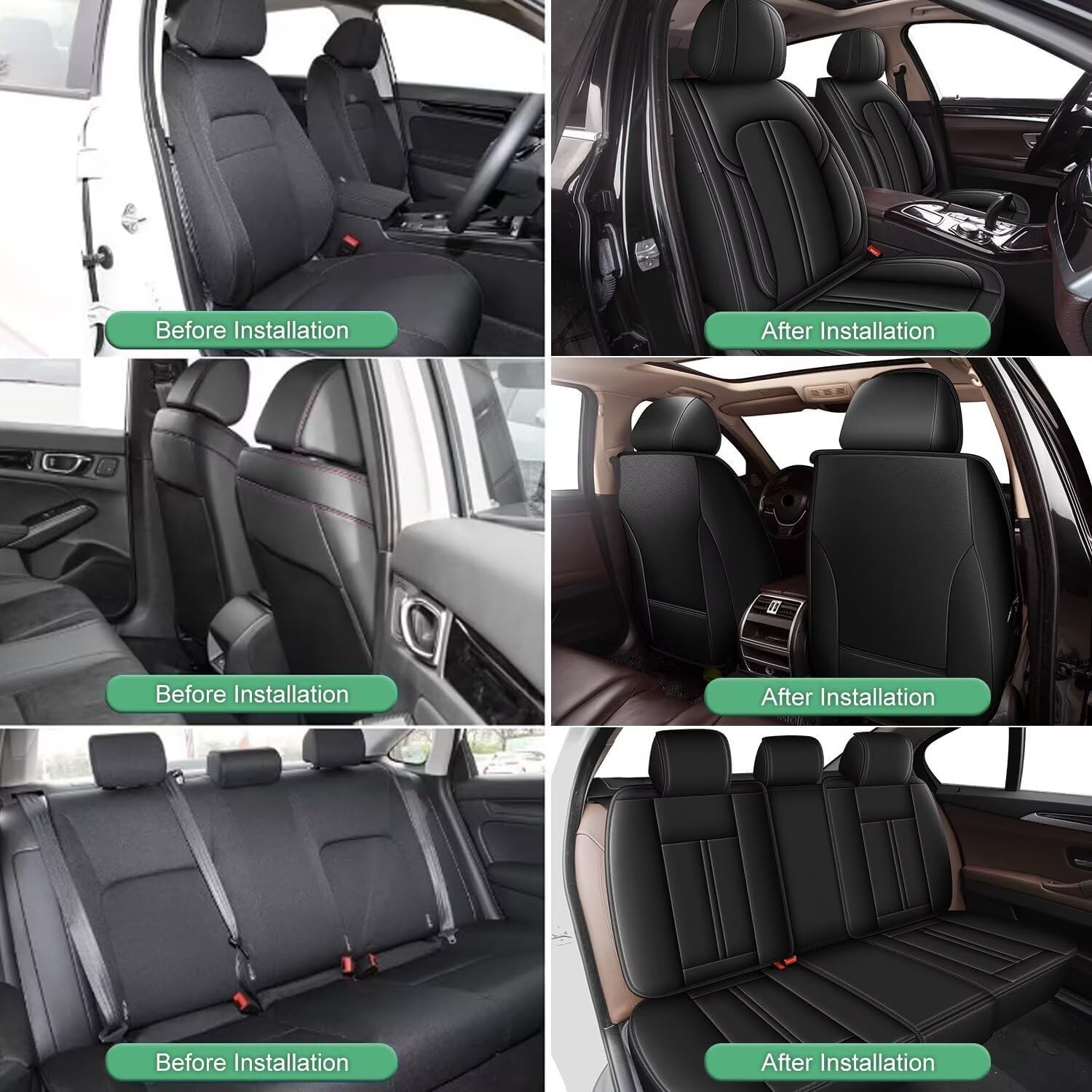 DISUTOGO 5 Seats Car Seat Covers Fit for Honda Civic 2003-2025 2026 Waterproof Faux Leather Full Set Seat Cushion Protector Airbag Compatible Automotive Seat Covers(5 Seat, Black)