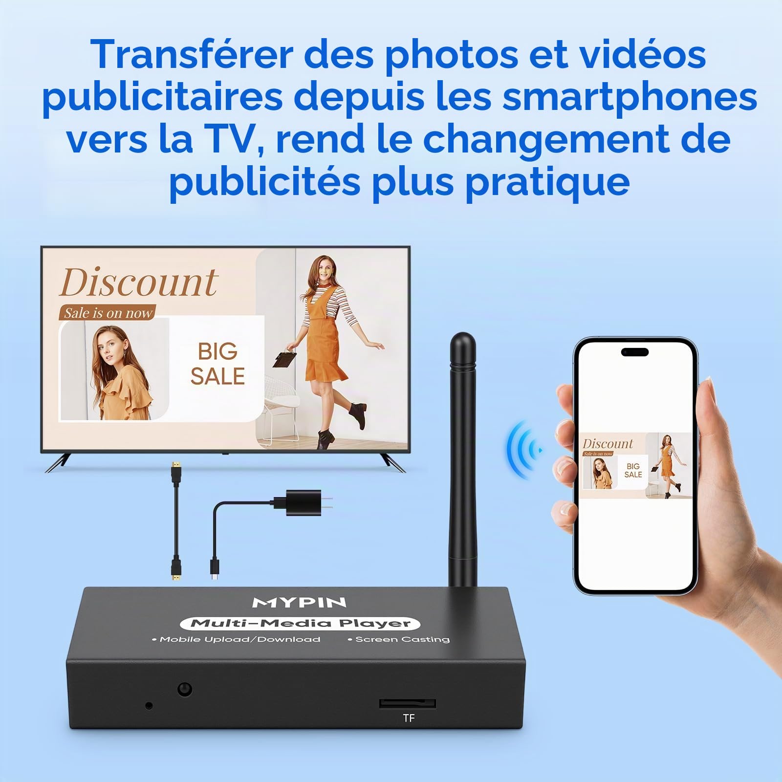 Lecteur Multimédia Publicitaire pour Affichage Numérique ou TV, Adaptateur sans Fil avec Miroitage d'Écran, Partage de Photos, Lecture en Boucle et Automatique