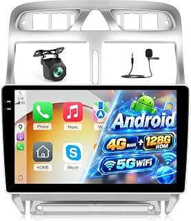 NHOPEEW 2+64G 9 Zoll Android Radio für Peugeot 307 2002-2013 - Wireless CarPlay & Android Auto GPS Navigation, Lenkradsteuerung, FM RDS, Split-Screen + Rückfahrkamera