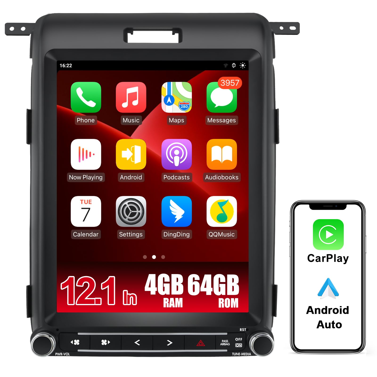 Android 13 Car Radio [4GRAM+64GROM] for Ford F150 2013 2014,12.1 Inch T Style with Wireless CarPlay Android Auto GPS DSP WiFi Bluetooth SWC HDMI Output