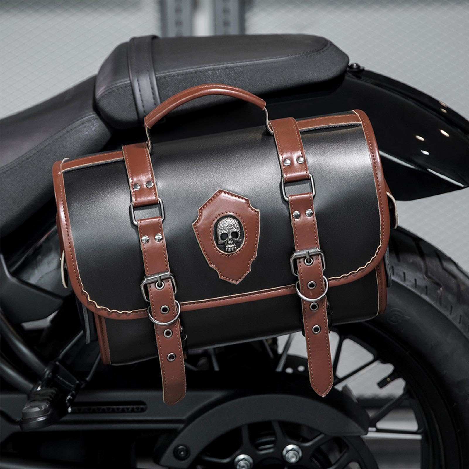 Sac De Rangement Moto Outil De Stockage Multifonction en Cuir PU | Stockage Sangles Ajustables Pour Cadre Latéral De Siège Arrière Trottinettes Électriques Sac De Queue Pour Moto En Cuir