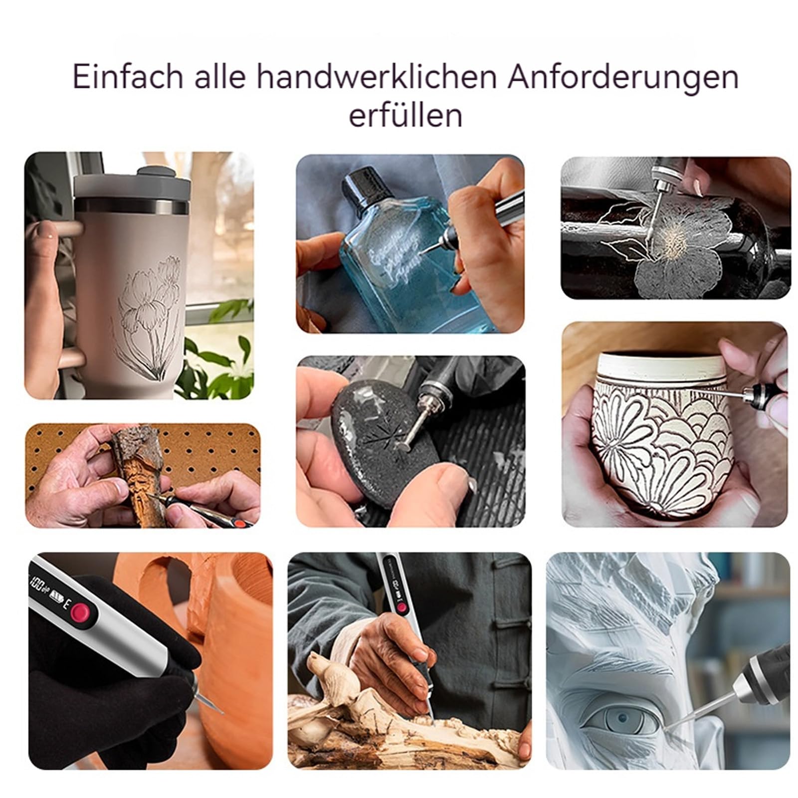 Gravierstift PRO, Inklusive 30 Bits und 16 Schablone, Kabelloser Tragbarer Gravierstift, Gravieren Sie über 50 Oberflächen, Engraving Pen, Anfängerfreundlich, Wiederaufladbar (GREEN)
