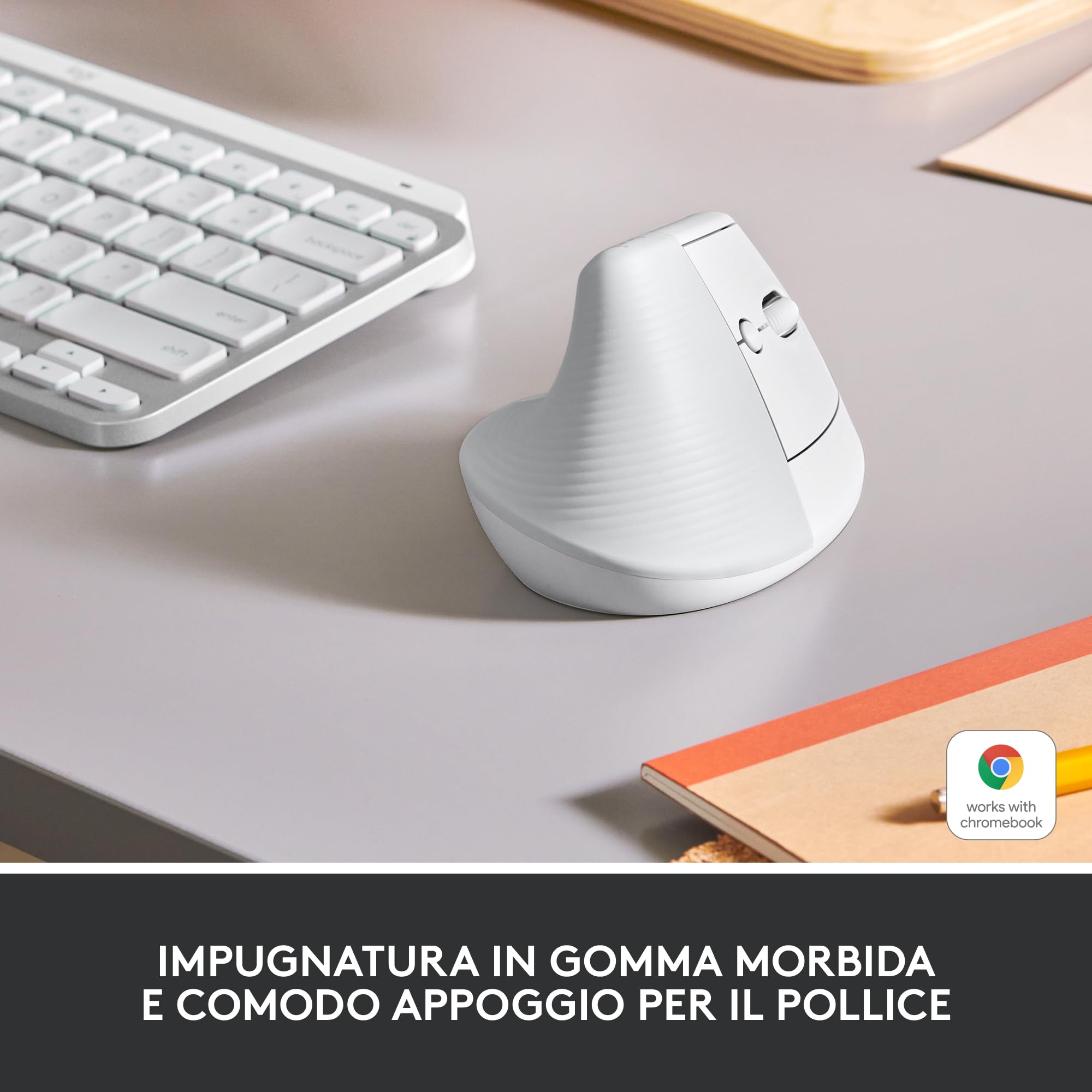 Logitech Lift Mouse Ergonomico Verticale, Senza Fili, Ricevitore Bluetooth o Logi Bolt USB, Clic Silenziosi, 4 Tasti, Compatibile con Windows / macOS / iPadOS, Laptop, PC - Bianco