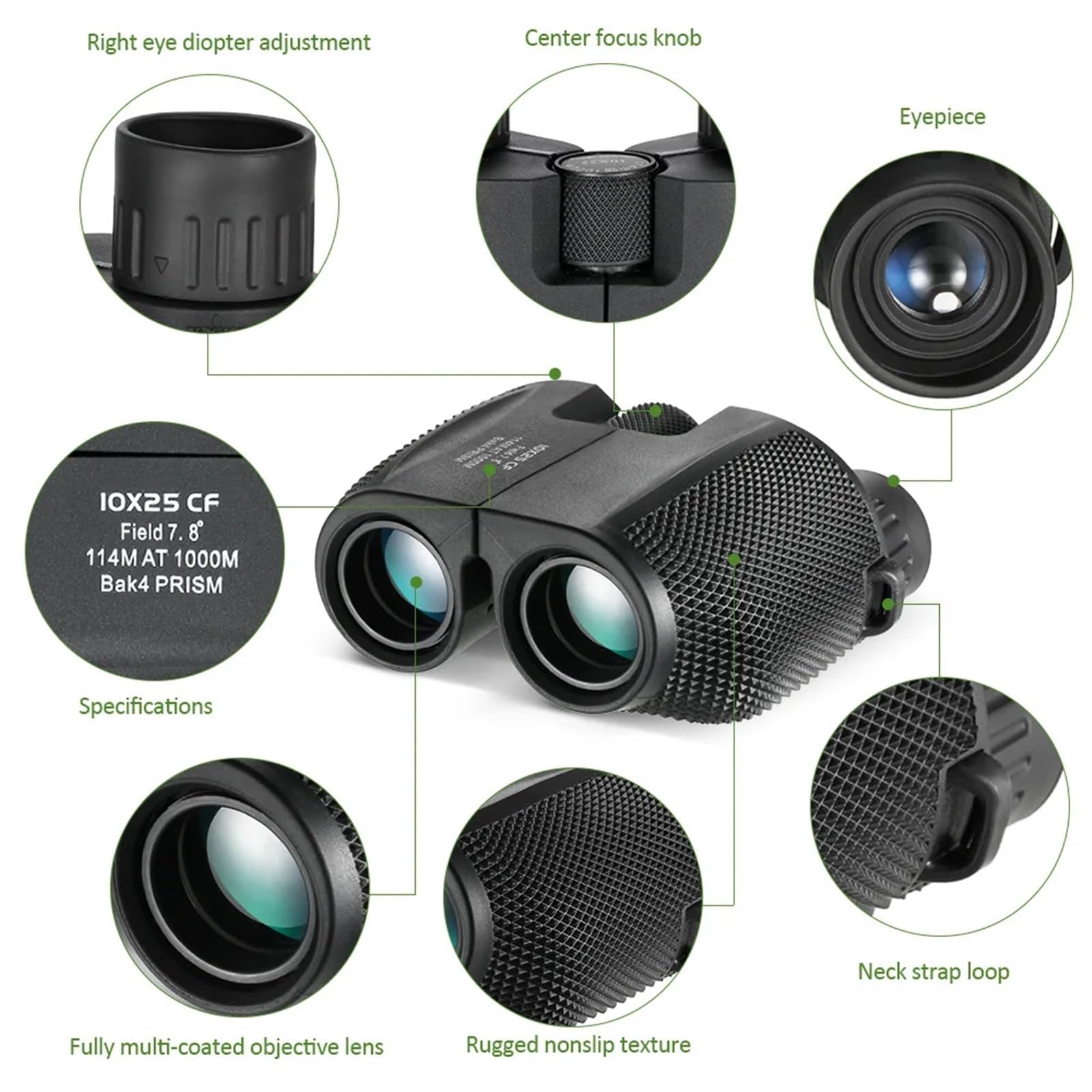 Lunety noktowizyjne 10x25 potężna lornetka 1000M BAK4 FMC daleki zasięg składany Mini teleskop do sportów myśliwskich Outdoor Camping Travel na kemping, piesze wycieczki, polowanie