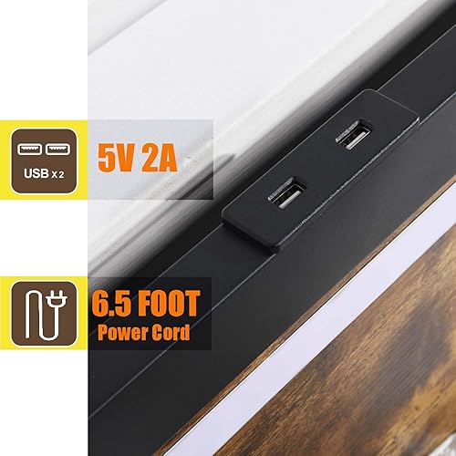 Miniatura 9 de Base de cama de tamaño matrimonial con almacenamiento y 4 cajones, marco de cama LED rústico con cabecera y estación de carga, marco de cama de