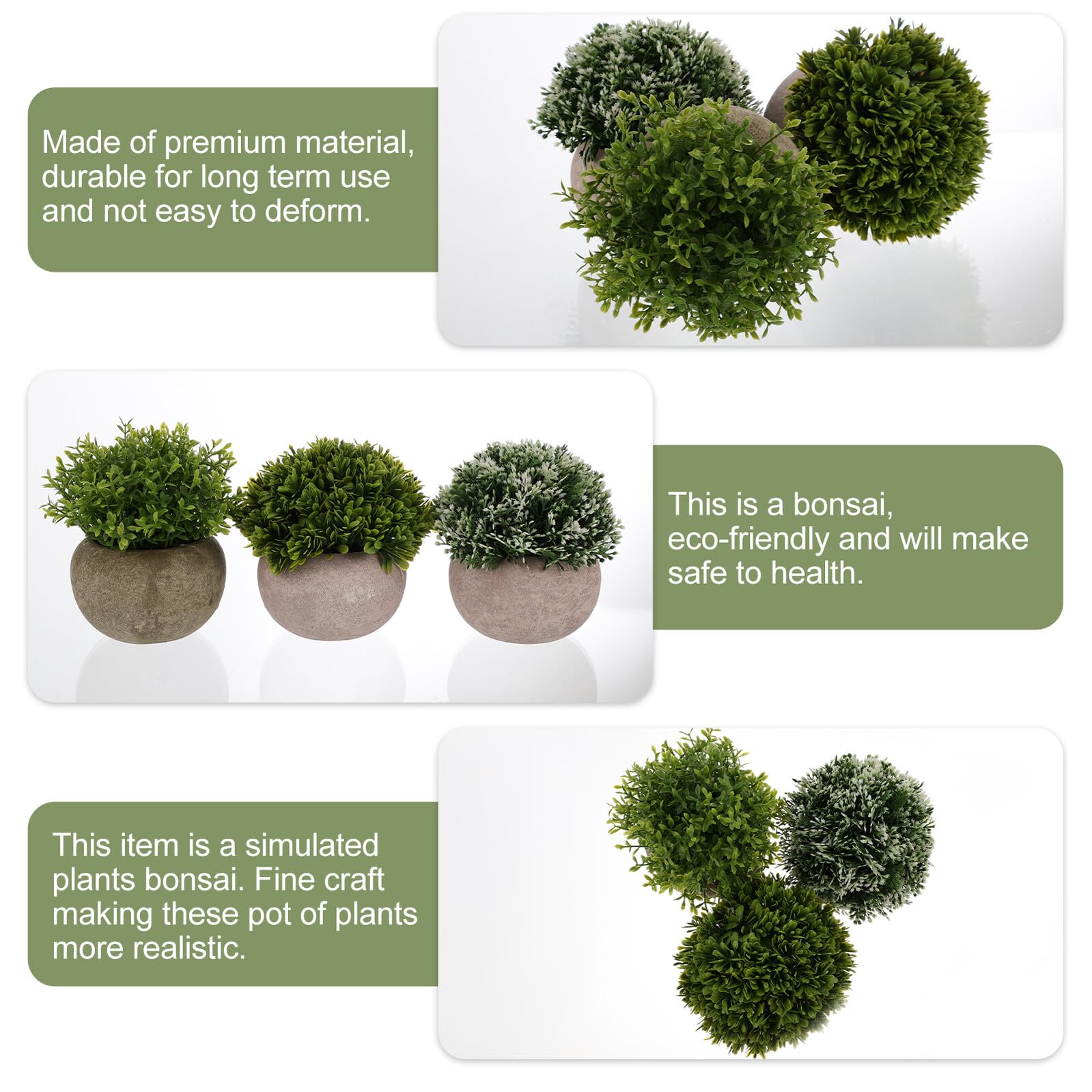 Healifty Plantas Artificiales en Maceta Verdes, 3 Piezas de Plástico