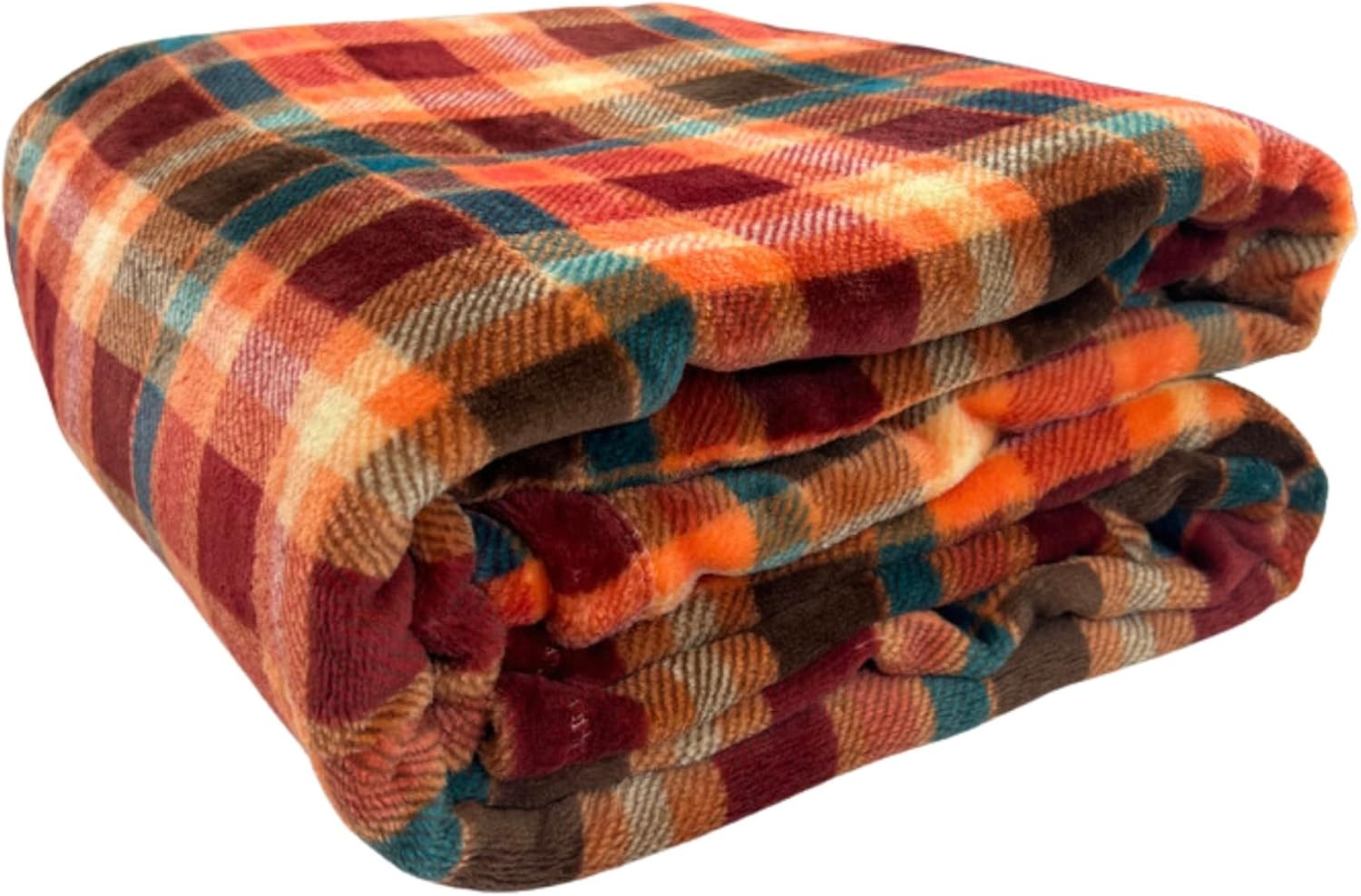 Winter Plaid Fleece Throw Blanket: Soft Plush Flannel Accent for Bed or Couch Orange, Teal Burgundy 50 x 70 inches - Image 9