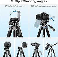Vista 7 de Trípode para cámara, trípode de cámara de 72 pulgadas de alto con control remoto, soporte de cámara compacto profesional resistente para teléfono