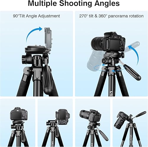 Miniatura 7 de Trípode para cámara, trípode de cámara de 72 pulgadas de alto con control remoto, soporte de cámara compacto profesional resistente para teléfono,