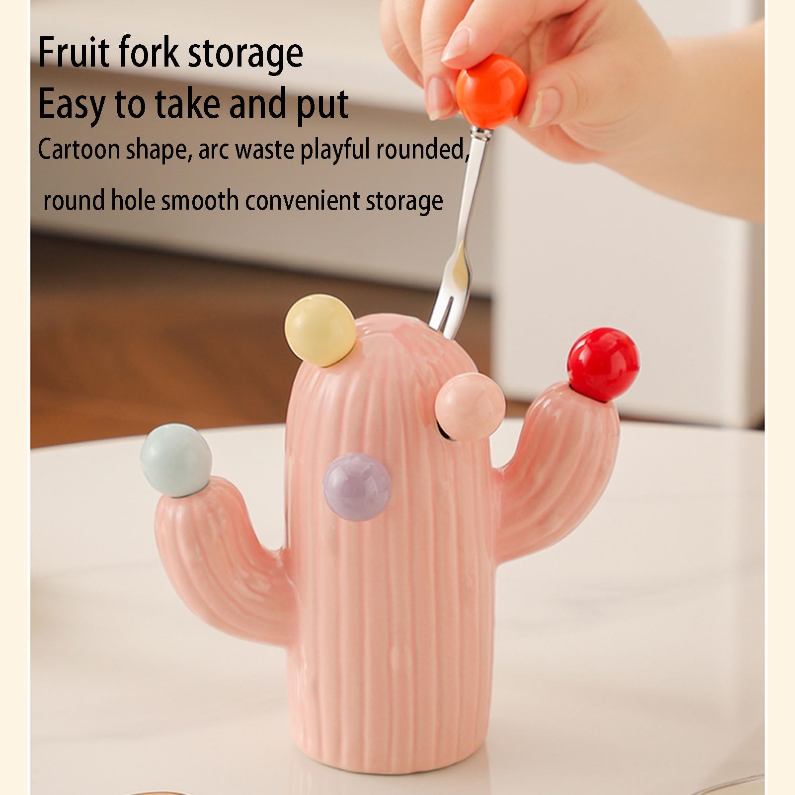 Fourchettes À Dessert en Acier Inoxydable Fourchettes À Fruits avec Porte-Couverts en Forme De Cactus, Fourchettes Apéritif Cocktail, Accessoire Décoratif Pratique