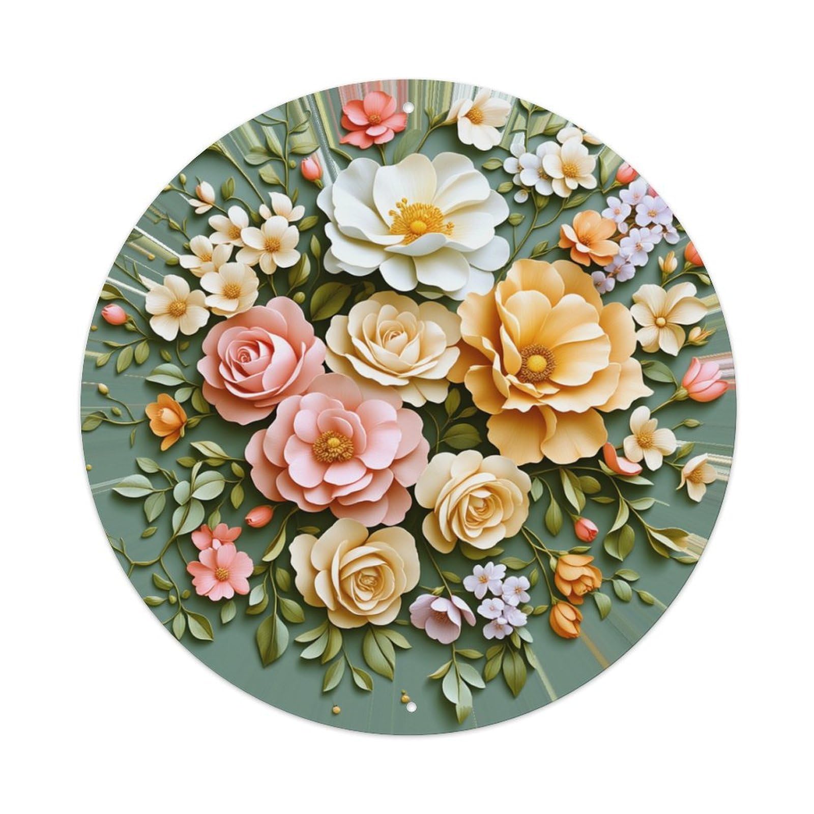 Floral Arrangement With Pastel Colors Round Tin Sign Retro Metal Sign for Cafe Bar Pub Home Game Room Gym Club Wall Decoration Vintage Metal Poster 8x8 Inch