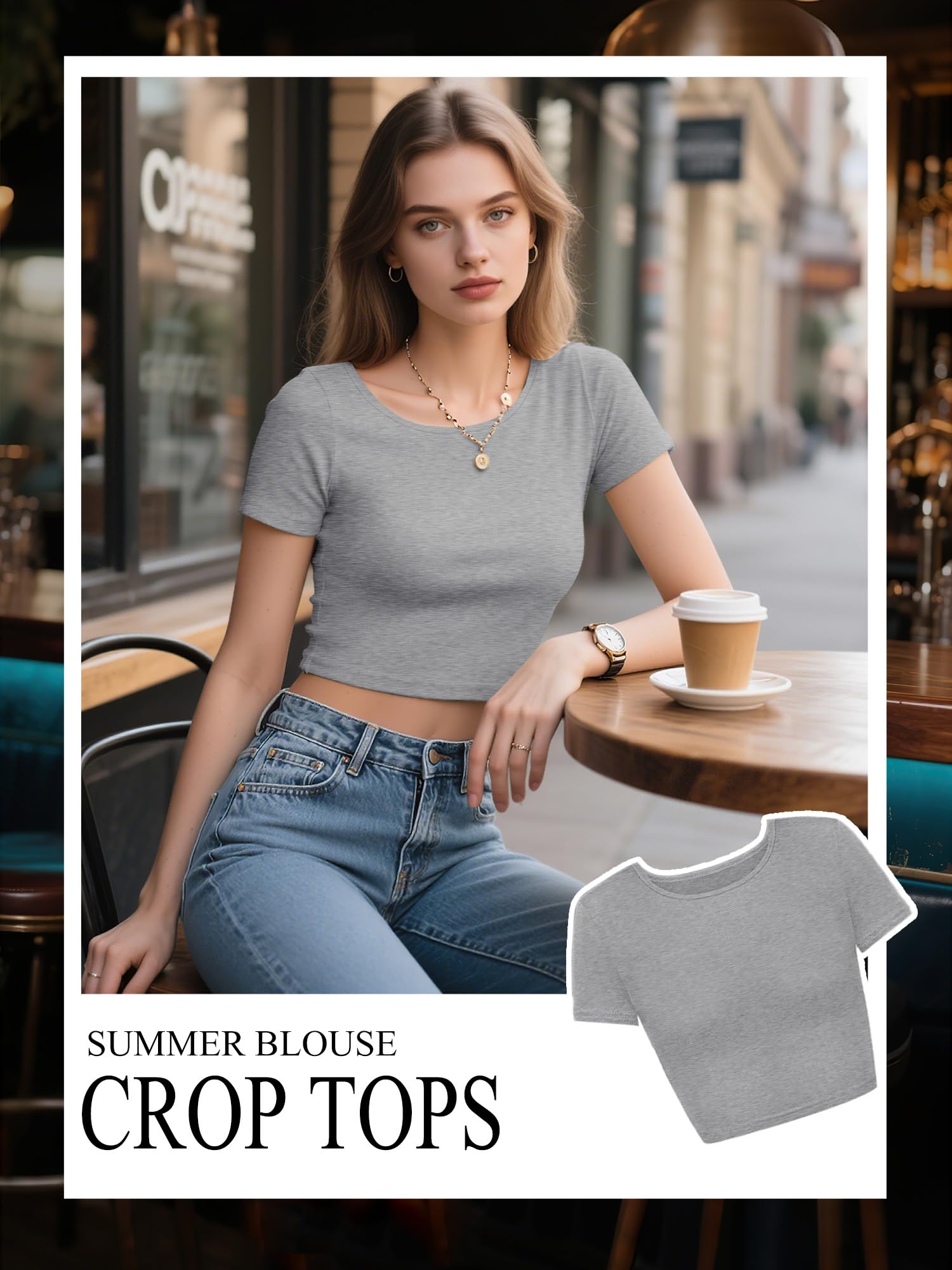 Syhood Lot de 4 hauts courts à manches courtes et col rond pour femme - Coupe ajustée - T-shirt basique Y2K pour adolescentes