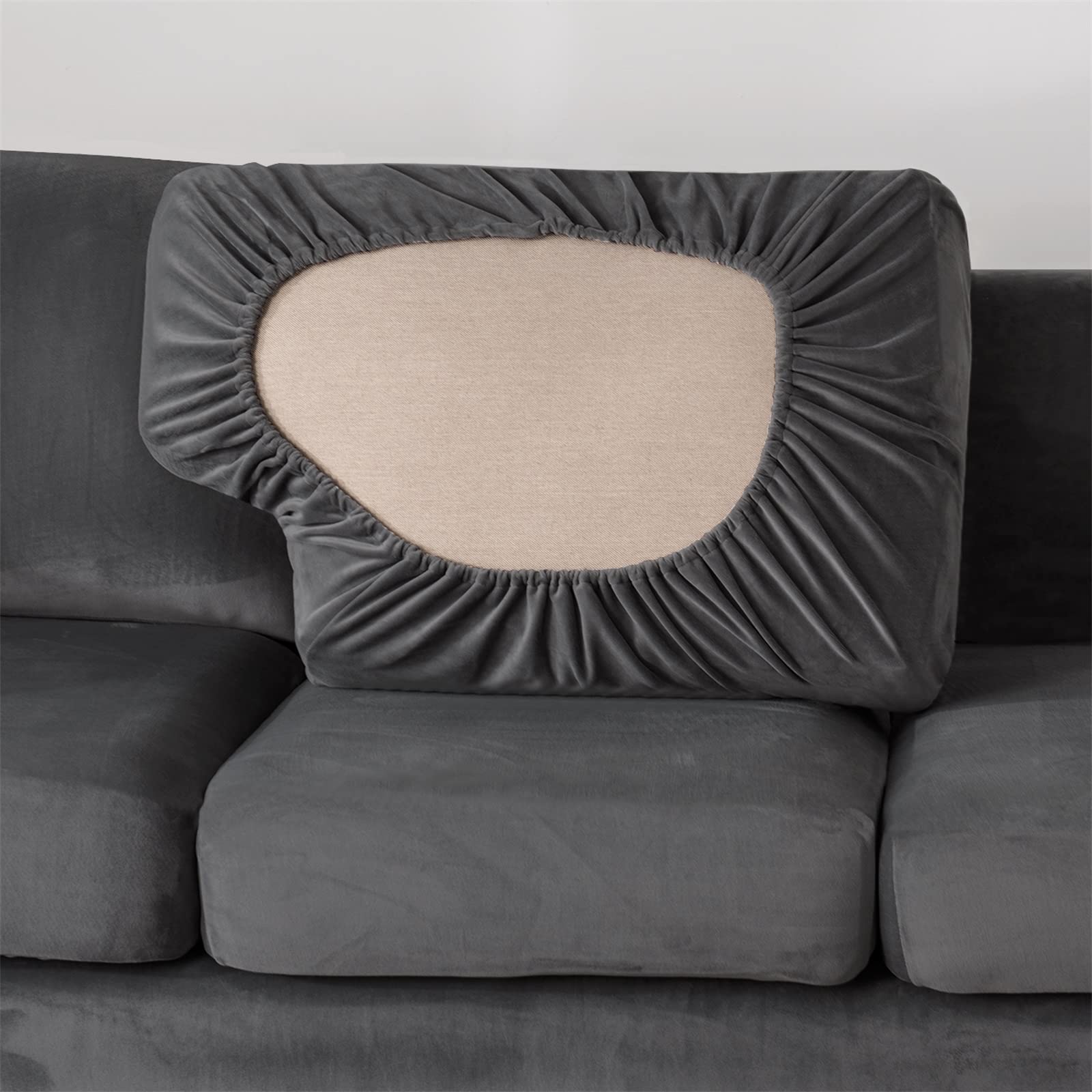 Copridivano Elasticizzato 5 Pezzi Per Divano A 2 Posti Con Cuscini Separati – Morbido Velluto, Antiscivolo (Colore Sabbia)