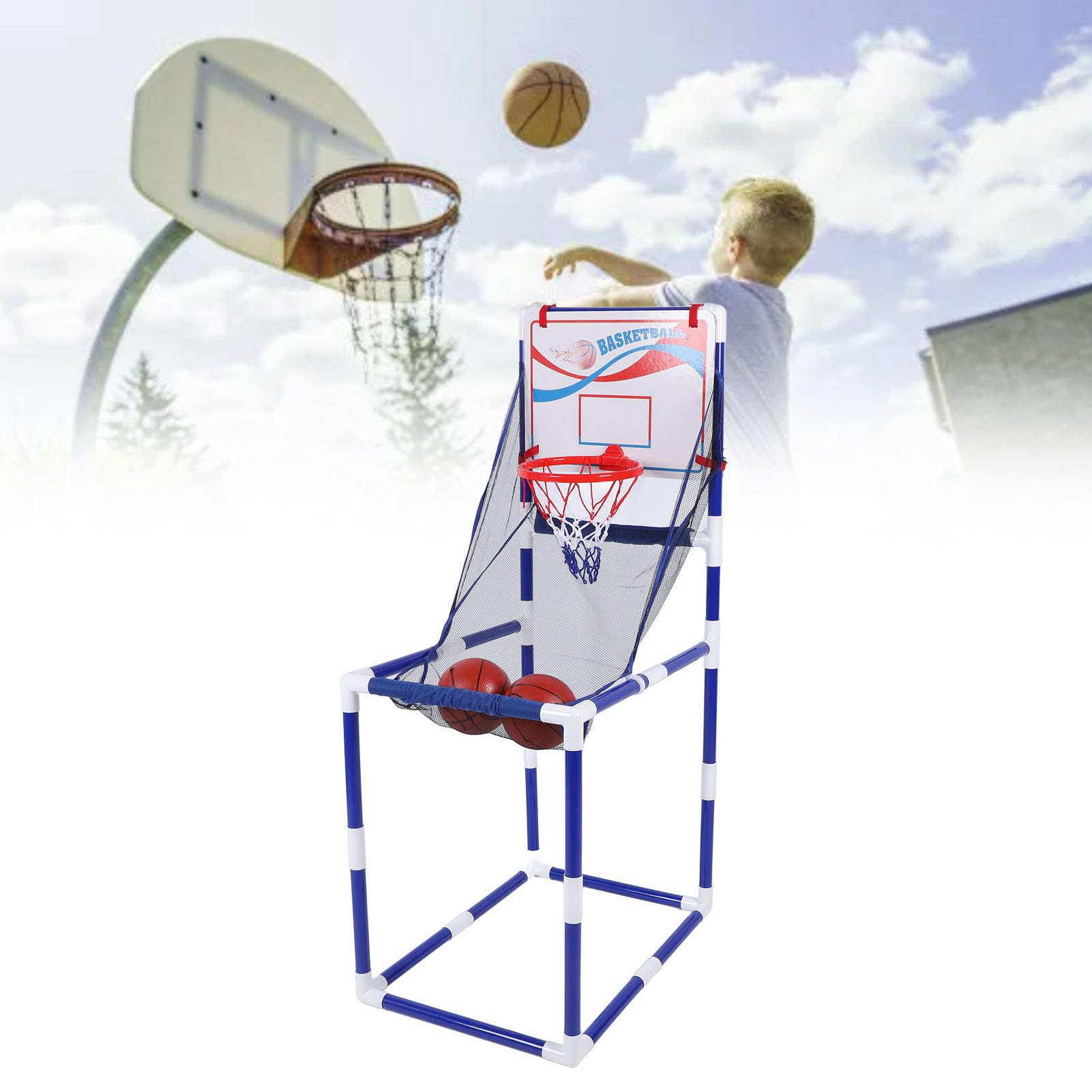 Juego de Aro de Baloncesto para Niños, Juego de Deportes de Interior y Exterior de Ajustable, Montaje de Bricolaje Seguro para Niños con Tamaño de 17,3x23,6x55,1 PU
