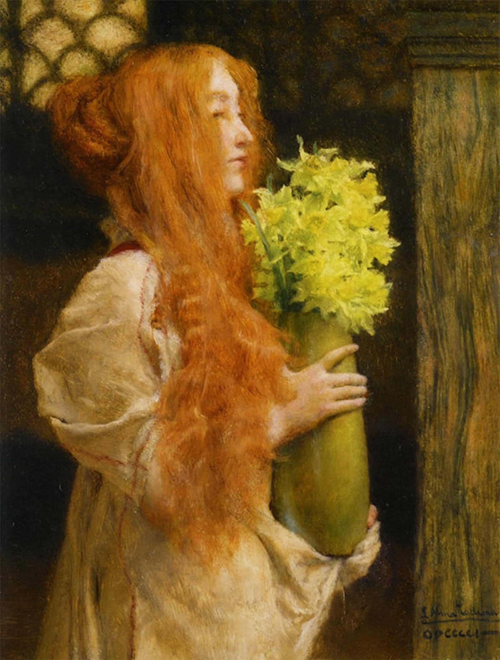 Artxlxxbn No Frame Famous Painting Canvas Artwork Graffiti Print Spring Flowers By Lawrence Alma-Tadema Portrait Canvas Image For Home Decor 60X90cm