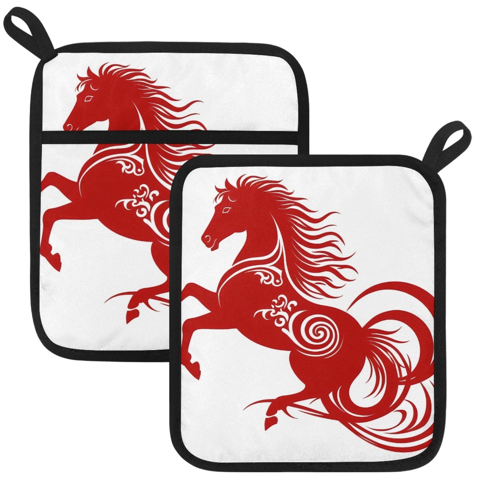 VAPOKF Horse Kitchen Hot Pot Holder, Pot Holders Heat Resistant Pot Holder with Pocket Heat Resistant Trivets for Hot Pans Cotton Pot Mitts for Kitchen Cooking Baking