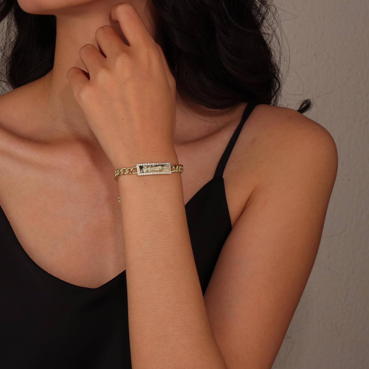 14K Gold Plated Virgin Mary Cross Bracelet for Women catholic bracelets Confirmation Gifts with Sparkling Zircon Stones religious bracelets first communion gifts - Image 4