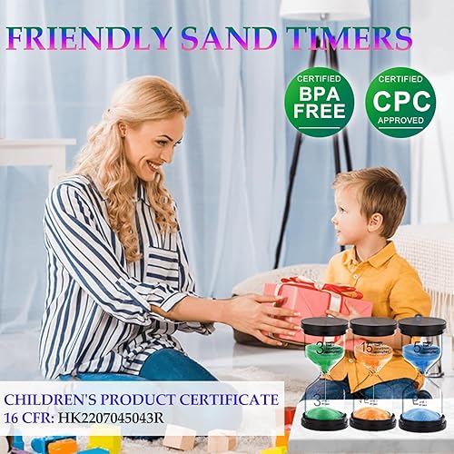 Miniatura 2 de SuLiao Temporizadores de arena de reloj de arena para niños, reloj de arena colorido de 135101530 minutos, reloj de arena irrompible de plástico