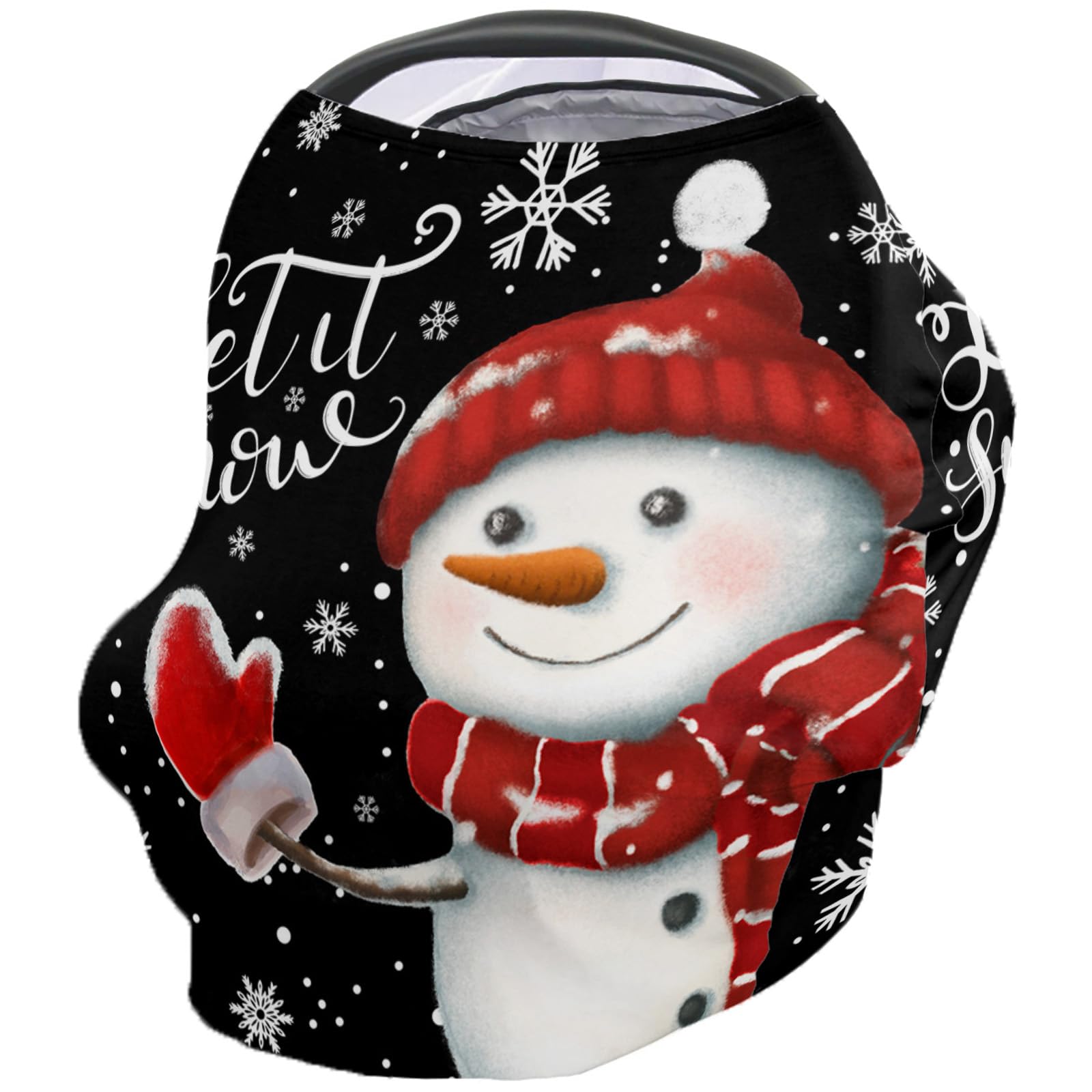 Nursing Cover for Breastfeeding Scarf, Snowman with Red Scarf Snowflakes Christmas Black Baby Car Covers Super Soft Multi Use for Canopy Shopping Cart Cover Blanket Stroller Cover