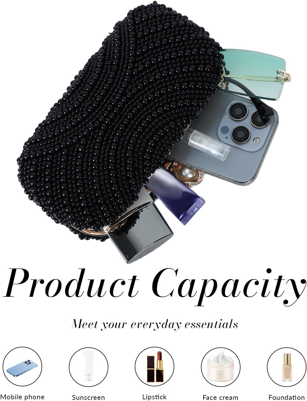 Emprier Pearl Evening Handbags for Women Beaded Clutch Purses with Chain for Wedding Bridal Party Prom - Image 5