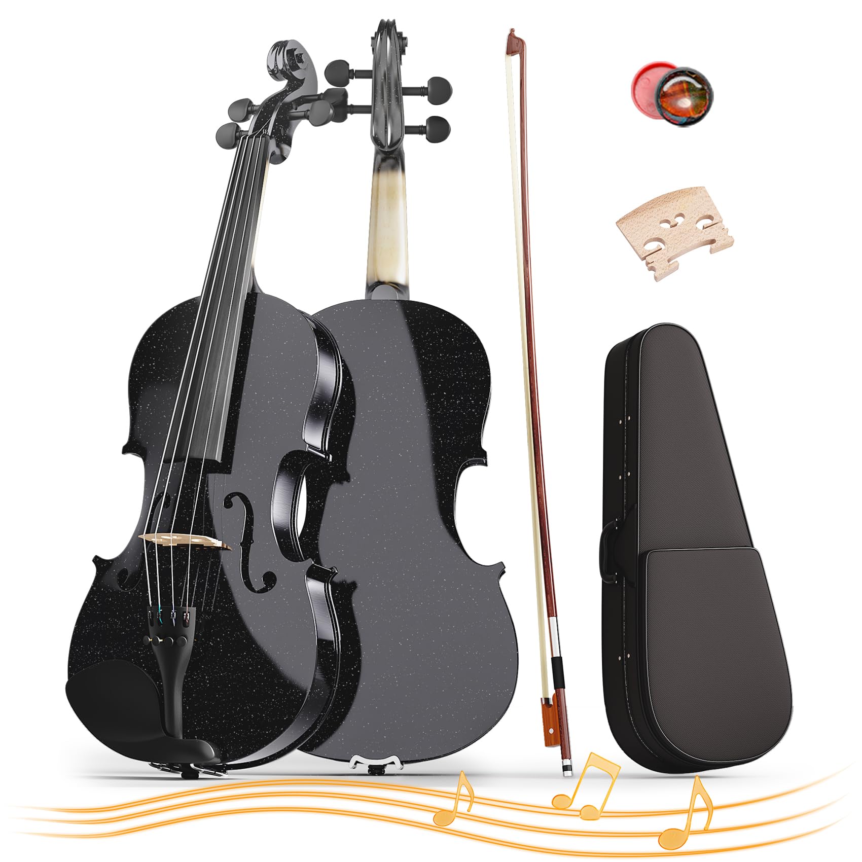 4/4 Beginner Violin Kit for Adults, Complete Full Size Violin Set with Portable Case, Bow, Rosin, Black