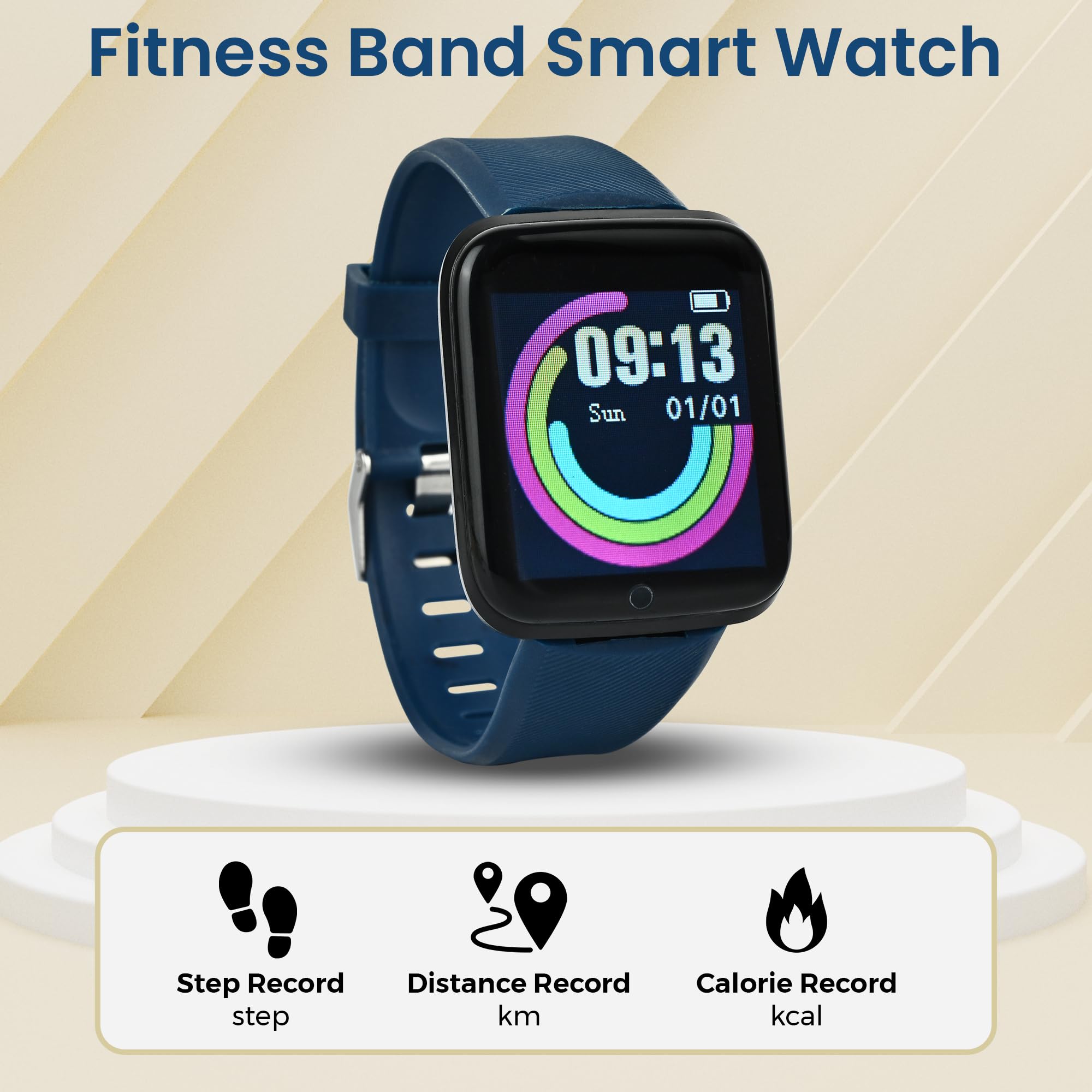 Bouncefit D20 Y68 Fitness Band Smart Watch for Men, Women, Boys, Girls, Kids – Single Touch Interface, Water Resistant, Workout Modes, Quick Charge Sports Smartwatch – Blue