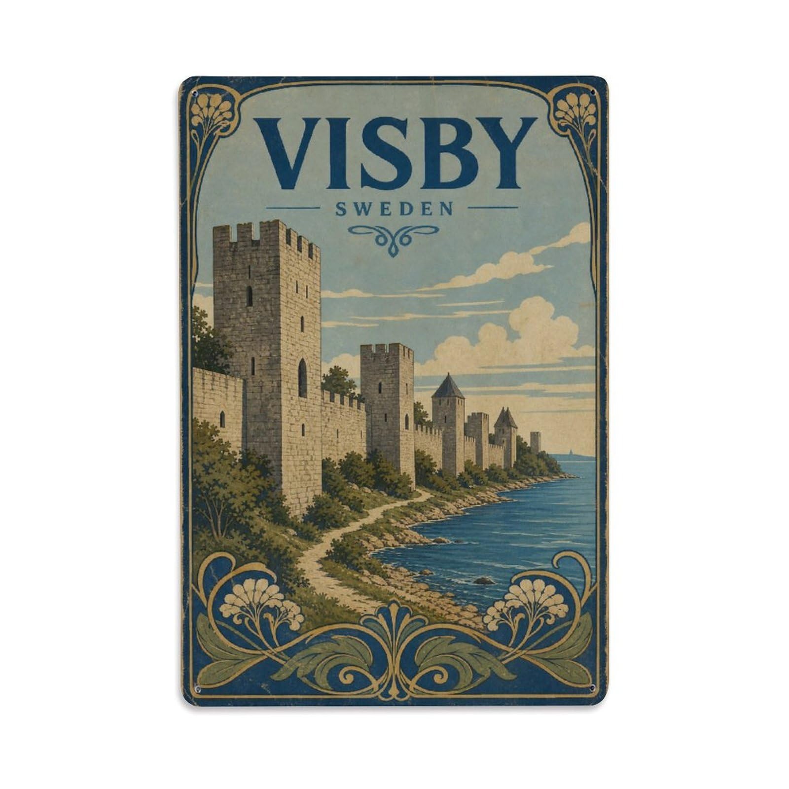 Vintage Travel Sweden Visby Metal Tin Sign Plaque Wall Decor for Cafe, Club Bar, Office, Garden Metal Poster 8x12Inch