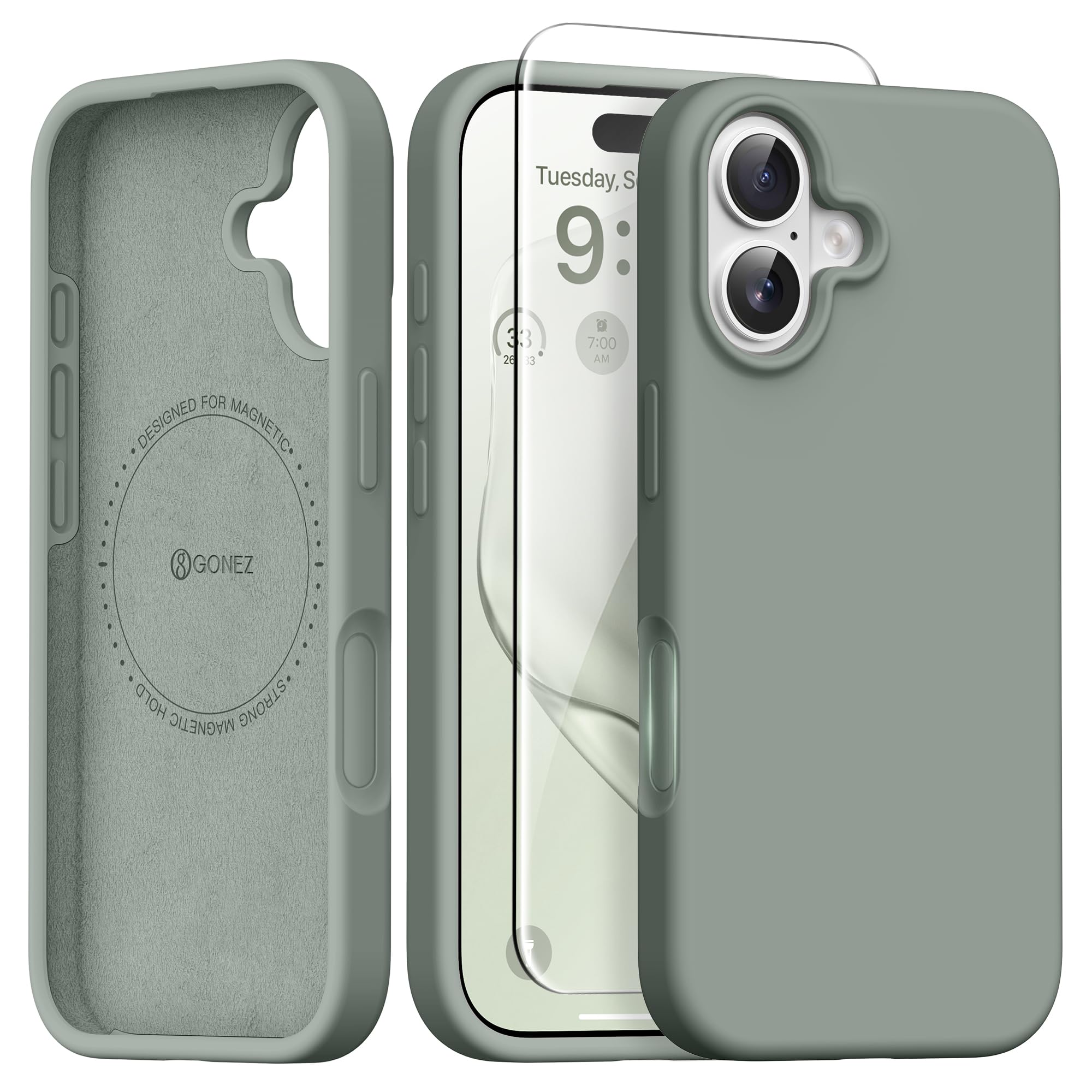 GONEZ Magnetic for iPhone 16 Case, Silicone Cover Calke Green