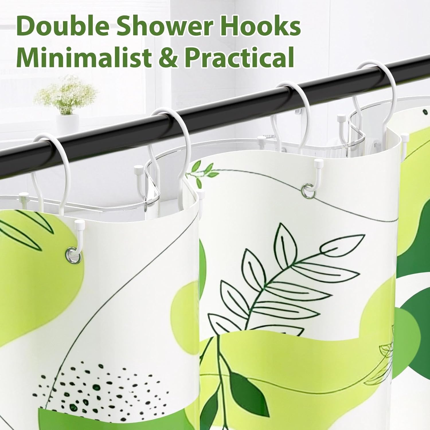 Goowin 24 Pack Shower Curtain Hooks, Simple Shower Curtain Rings, Sturdy Shower Curtain Hangers, Double Hook Shower Curtain Hooks, Smooth Gliding Metal Shower Hooks for Shower Curtain, White image 2