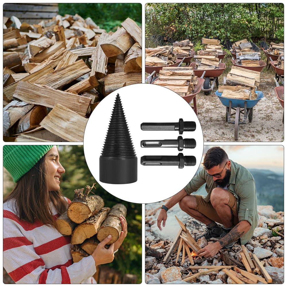 Taladro divisor de leña, 50mm Divisor de Troncos, broca de división de madera, cortador de leña, Taladro cono divisor de madera Partir troncos de madera con 3 mangos de perforación