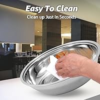 Vista 4 de Platos de roce para bufé, paquete de 4 platos redondos plateados de 5 cuartos de galón de acero inoxidable con soporte de tapa de vidrio