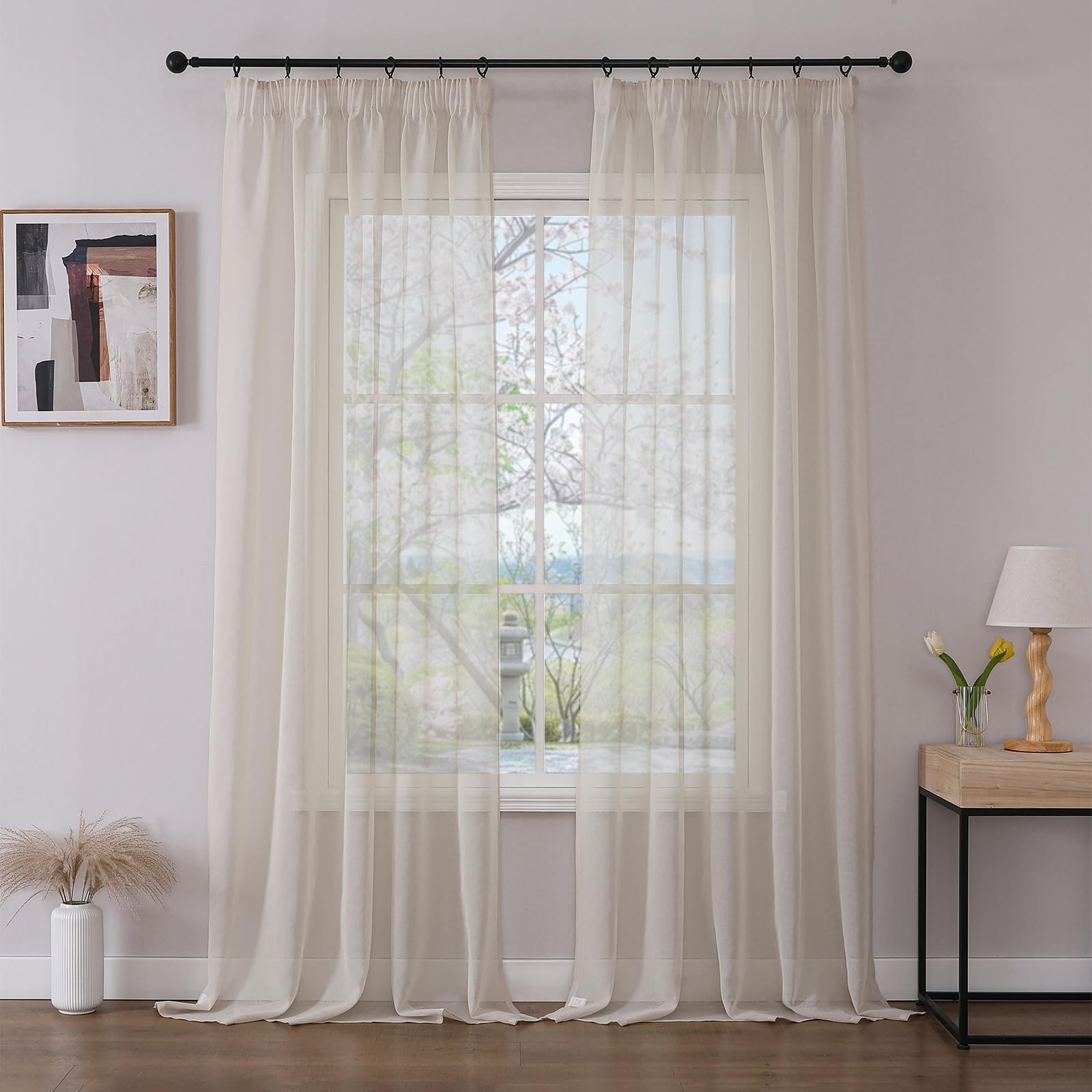 Joydeco 2er Set Transparente Schien Gardinen Sheer Voile Vorhänge für Schienensystem mit Kräuselband Vorhang Polyester Durchlässig Curtains Modern Schlafzimmer Wohnzimmer