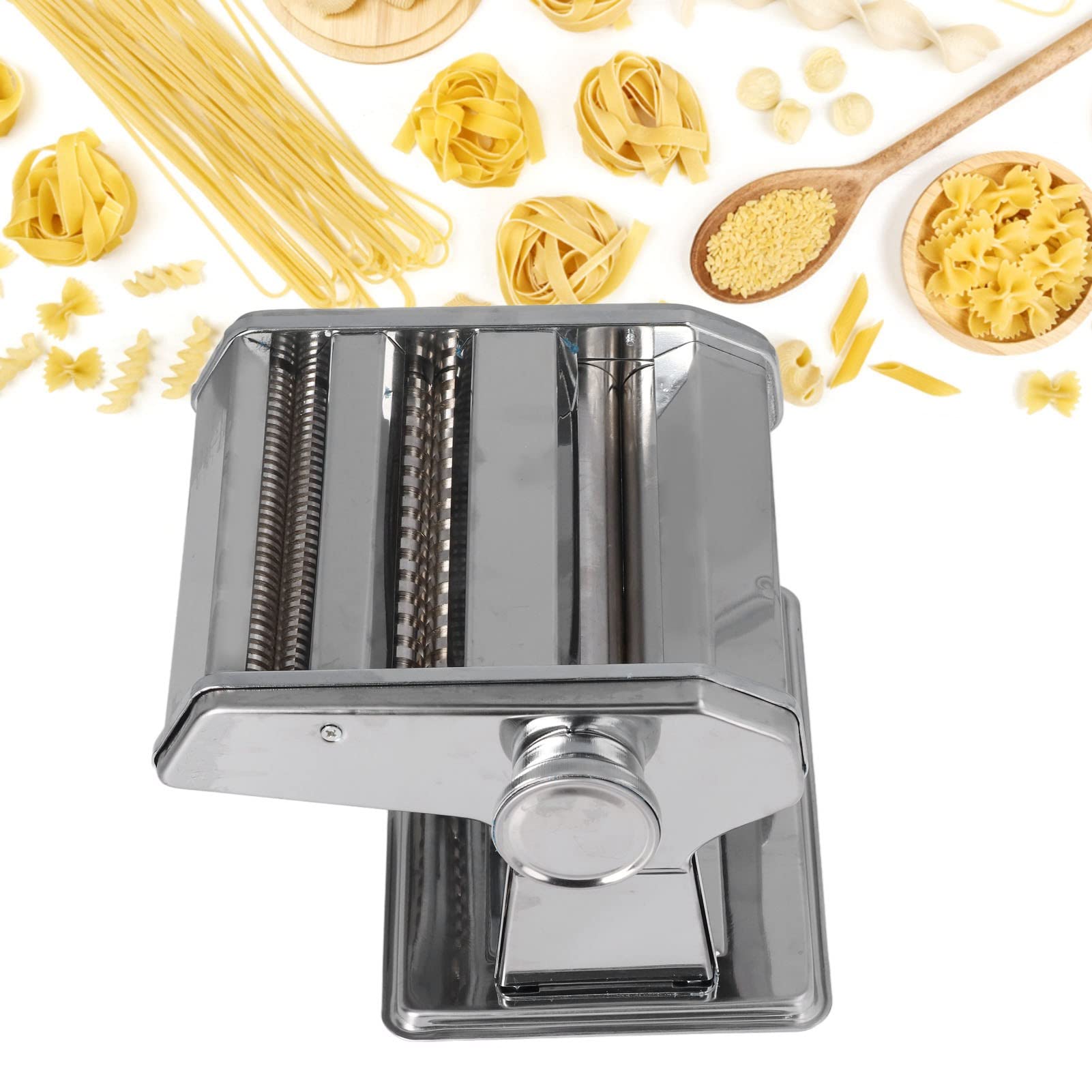 Máquina para hacer fideos de acero inoxidable, 2 cuchillas, manual, manivela, máquina prensadora de fideos para pasta, lasaña, pasta, espaguetis, máquina para hacer