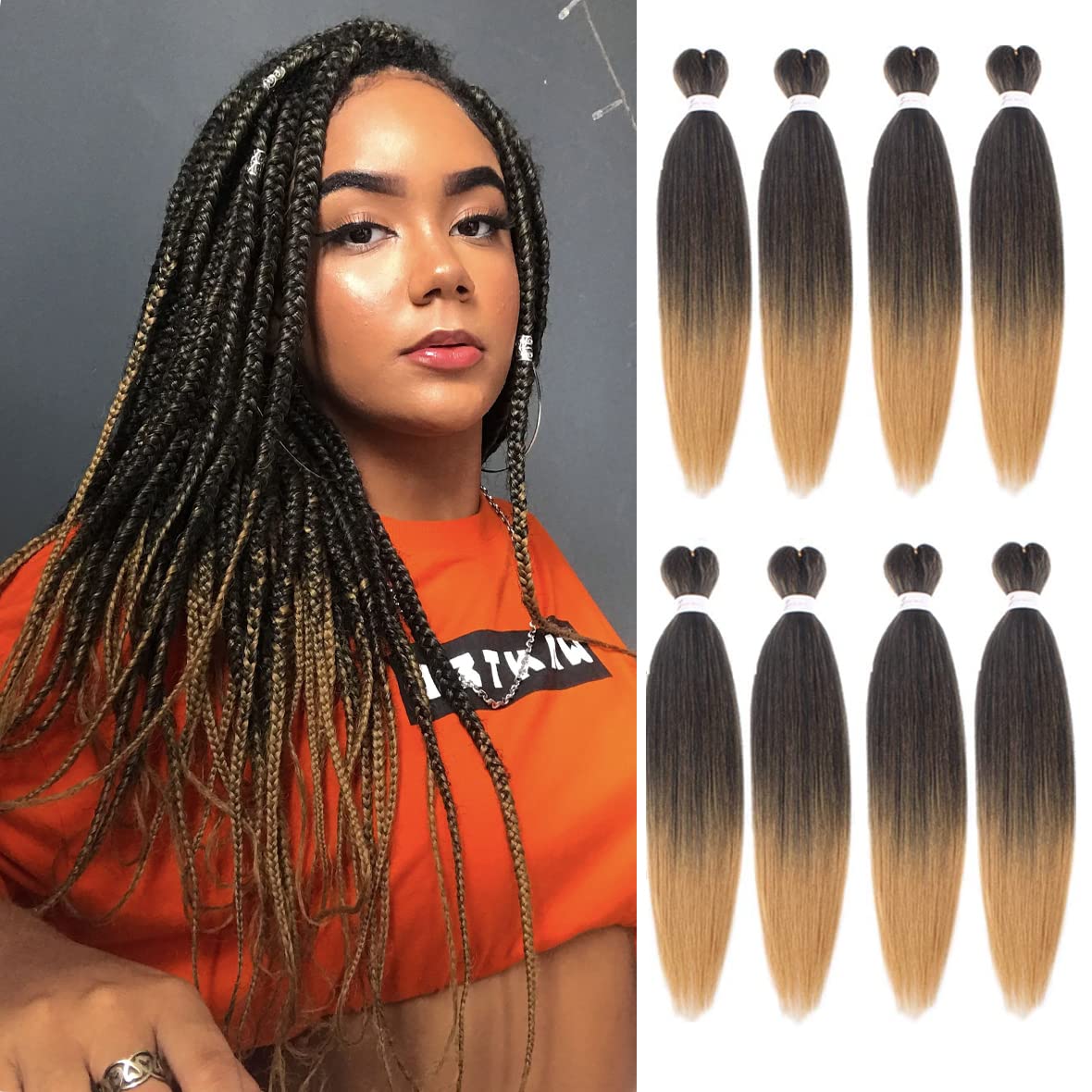 Leeven 8 Packs Braiding Hair Extension Pre Stretched 16 Inch EZ Braiding Hair for Woman Kanekalon Goddess Box Braid Hair Extensions /T27#